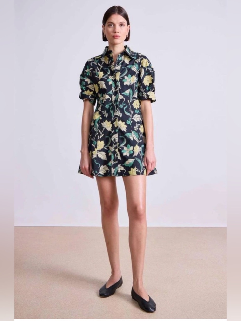 Nwt Apiece Apart Luz Mini Dress | Essa Floral Citron Print | 100% Cotton